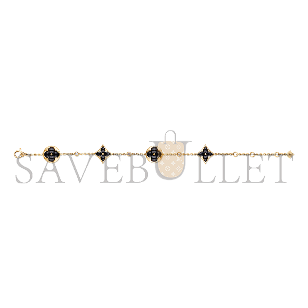 l**is V*t*n color blossom bb multi-motif yellow gold, onyx and diamond bracelet q05024